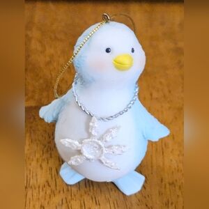 Vintage O'Well Christmas Tree Ornament Resin 3" Penguin with Snowflake Necklace